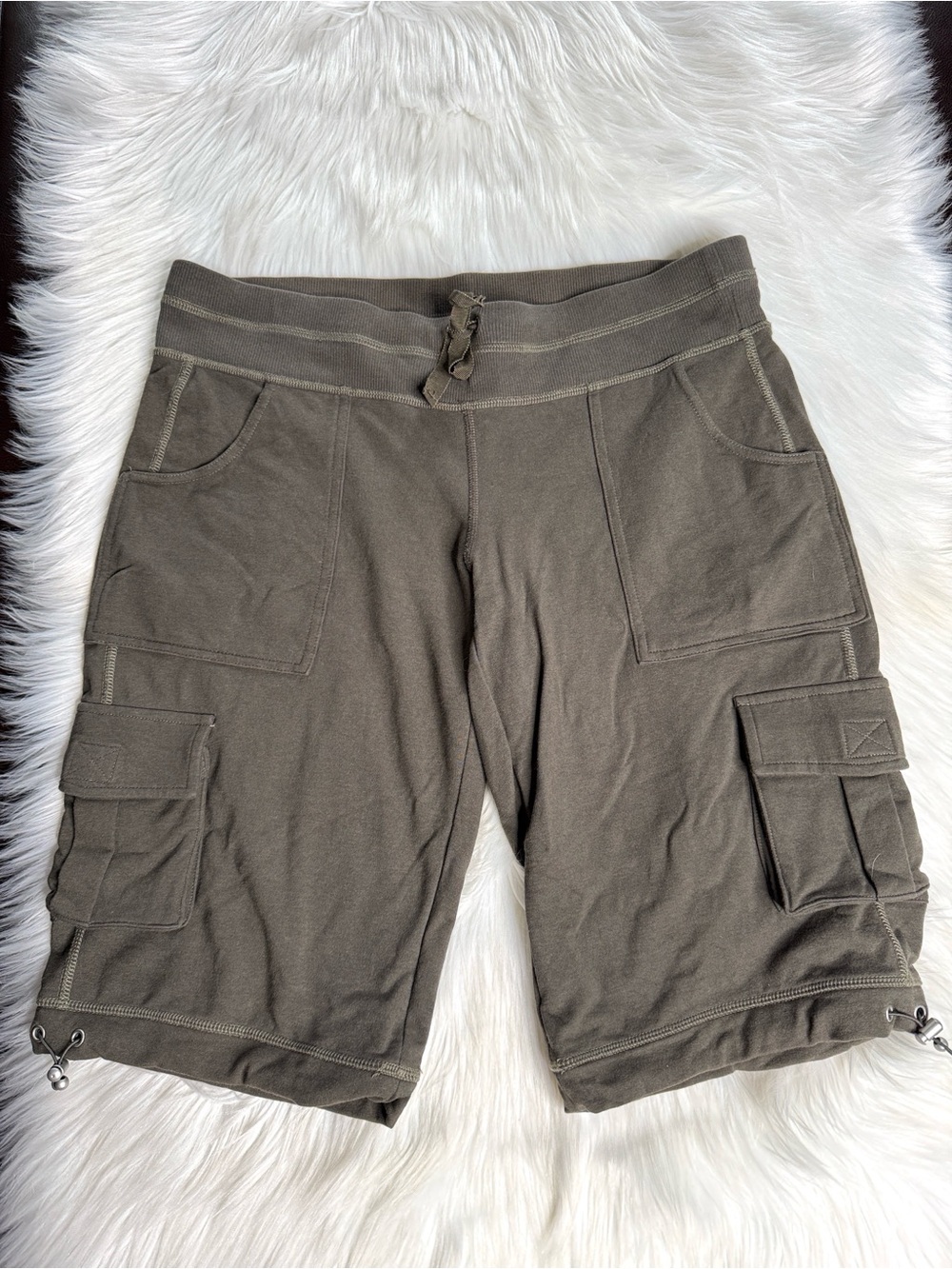 Athleta Olive Brown Cargo Utility Sweat Shorts